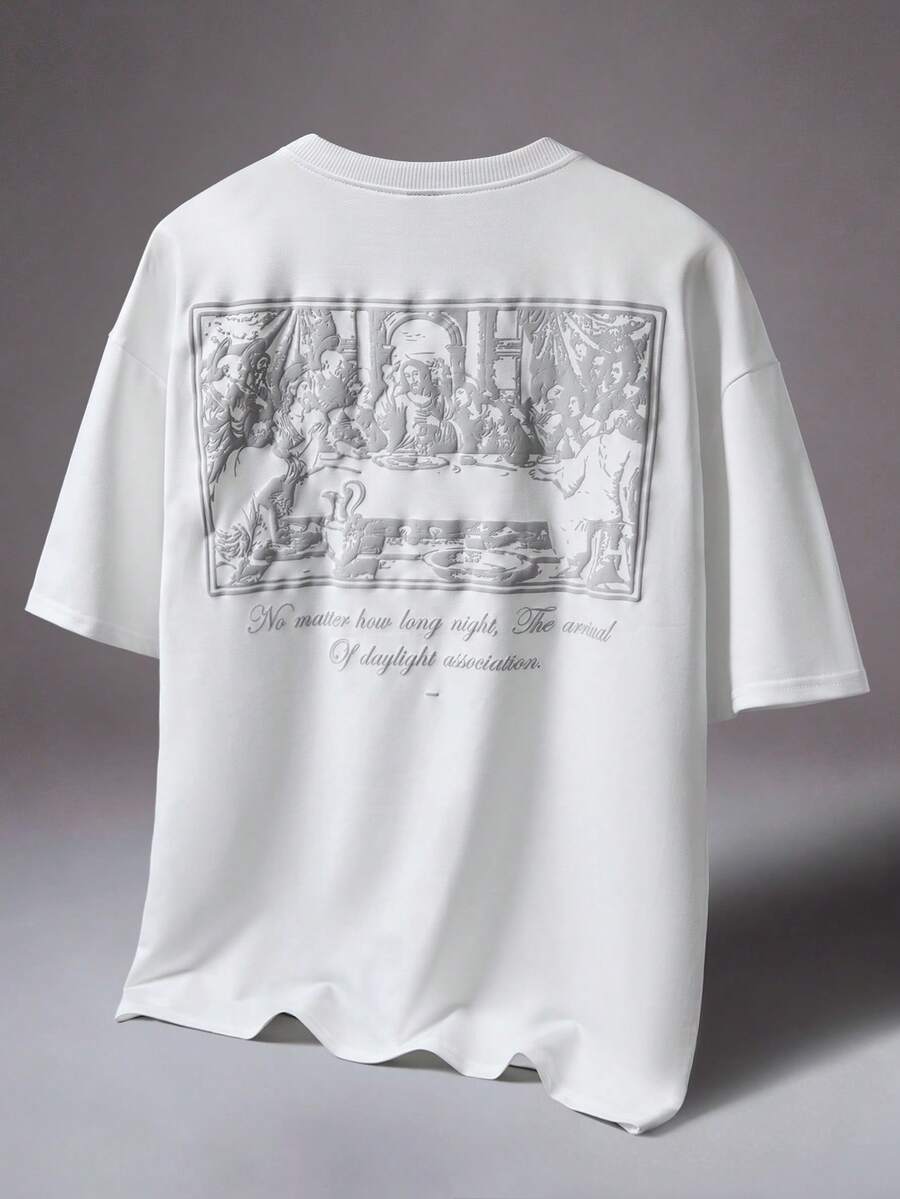 STYNVO 男士休闲畅销款“最后的晚餐”3D立体浮雕图案T恤，日常穿着，男友/老公礼物，周年纪念礼物，白色 - 白色 - 查看 1