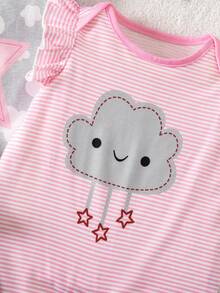 SHEIN Newborn Baby Girl Cute Summer Knitted Cartoon Pattern Plaid & Striped Short Sleeve Romper, Multi-Color - Multicolor - View 8