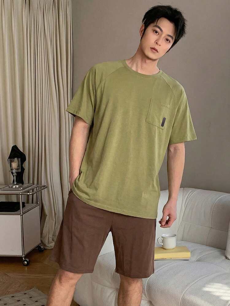 Men's Multi-Color Short Sleeve T-Shirt And Shorts Pajama Set, Summer
