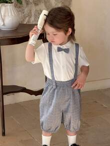 DAZY Toddler Boys' Plaid Collar Suspender Jumpsuit & Solid Color Shirt Set - Grey - View 3