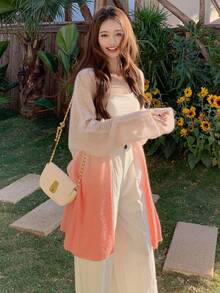 DAZY Blusa de punto de manga larga estilo coreano con degradado, de peso ligero para mujer - Rosa - Ver 3