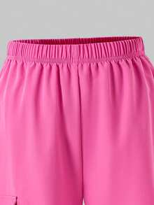 SHEIN ChillGRL Bộ 2 món dành cho nữ tuổi teen: Áo thun trắng cổ tròn tay ngắn in hình hoạt hình Dopamine nhiều màu sắc bằng tiếng Anh, phối cùng quần cargo màu hồng, quần ống đứng dáng rộng thoải mái, phong cách năng động tuổi teen, Y2K, thời trang đường phố, phù hợp cho mùa hè. - Hồng - Xem 4