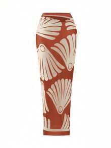 Swim Oasis 大码女式咖啡色交叉露背吊带镂空上衣和高腰比基尼泳裤套装，搭配印花网纱长裙，适合夏季海滩度假 - 彩色 - 查看 6