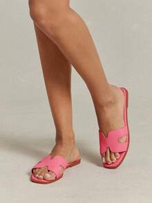 SHUZIA 经久不衰的畅销款女士奢华灵感镂空露趾经典PU粉色玫瑰拖鞋——优雅迷人