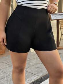 Dazy Plus Quần short cỡ lớn màu trơn, kiểu dáng thường ngày, thích hợp cho mùa hè. - màu đen - Xem 4
