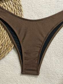 Swim Chiccia Solid Color Wireless Decor Halter Crop Top And Swim Shorts Women 2-Piece Swimwear Set, Spring/Summer Beach Holiday Bikini Set Strapless Brown Bathing Suit Women - Brown - View 6