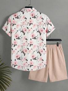 Solantero 男士印花 Polo 领单排扣短袖衬衫上衣搭配抽绳腰短裤，休闲度假沙滩装 - 彩色 - 查看 3