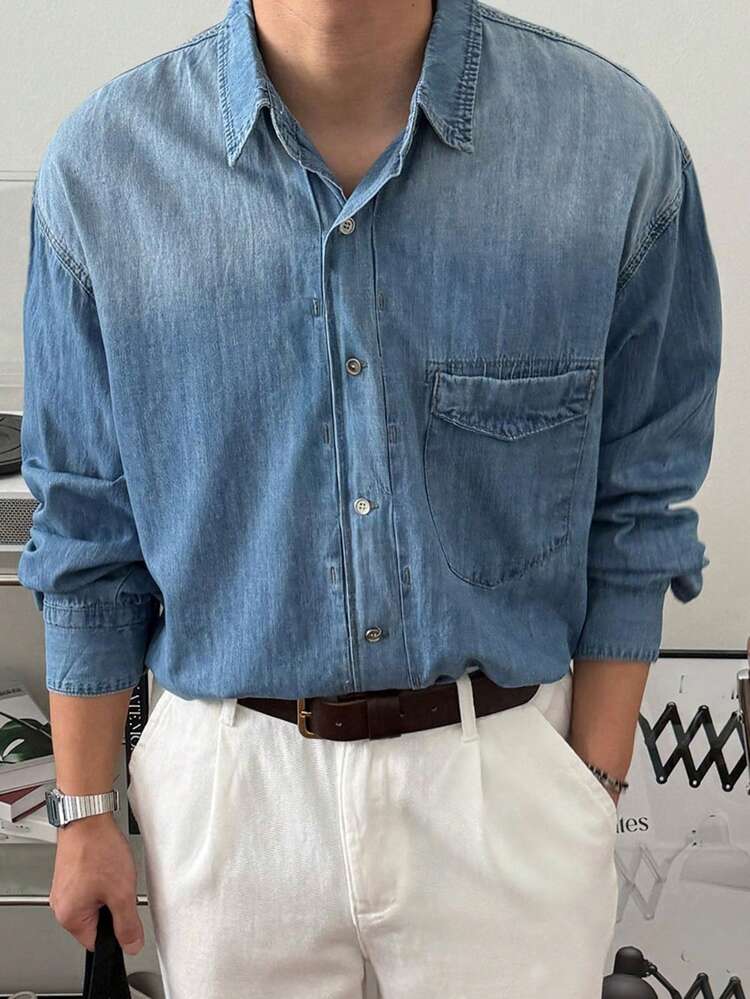 Men's Vintage Washed Blue Denim Jacket, Spring