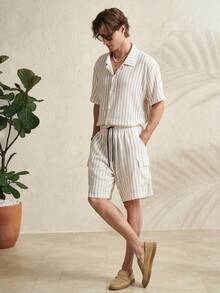 Airaco Men's Drawstring Waist Striped Cargo Pocket Casual Shorts - White - View 4