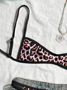 Swim Mod Bộ bikini nữ gợi cảm hở lưng, họa tiết da báo, buộc dây phía trước, kiểu dáng đi biển. - màu đen - Xem 3