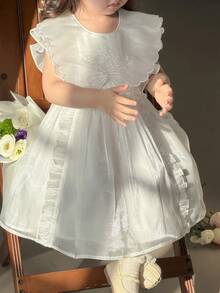 DAZY Baby Girls Summer New Lace Trim Princess Tulle Dress Backless Party Wear - White - View 5