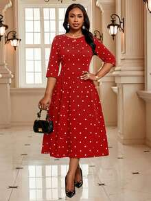 SHEIN Lady Đầm chấm bi dự tiệc thanh lịch cỡ lớn, Đầm chấm bi đỏ, Đầm chấm bi đỏ, Đầm đi nhà thờ cho nữ, Đầm chấm bi, Đầm midi thanh lịch, Đầm chấm bi đỏ, Đầm midi chấm bi cỡ lớn, Đầm midi cổ tròn viền tương phản xẻ tà in chấm bi đỏ trắng, Đầm tay lửng ba phần tư màu đỏ thanh lịch, Đầm mùa hè, Trang phục mùa xuân, Đầm thường ngày cho nữ, Đầm chấm bi ngày Valentine, Đầm chấm bi nữ, Đầm midi nữ, Đầm midi có tay áo, Đầm chấm bi - Đỏ - Xem 4