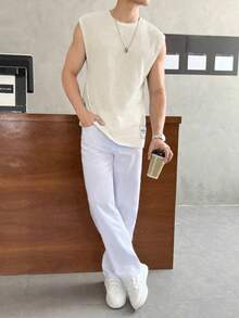 SWAVVY Women's Casual Crew Neck Pullover Loose Fit Everyday Wear Top Men Tops Sleeveless Mesh Men Top Men S Sleeve Less T Shirts Men Summer Top Knit Top Men - Apricot - View 4