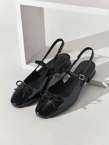 SHUZIA Women's Elegant French Charming Bow-Toed Sling-Back Pumps - Black - View 1