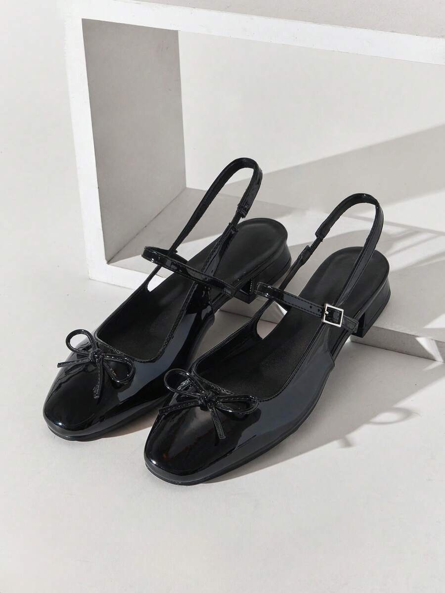 SHUZIA Women's Elegant French Charming Bow-Toed Sling-Back Pumps - Black - View 1
