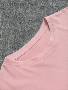 Resyla Women's Casual T-Shirt With Heart Embroidery, Suitable For New Year 2026, Christmas, Valentine's Day, Autumn - Dusty Pink - View 4