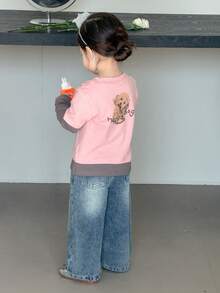DAZY Baby Girls Round Neck Contrast Color 2 In 1 Long Sleeve Top Toddler Girls Clothes - Pink - View 4