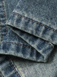 DAZY 女士工装口袋水洗做旧牛仔裙 - 藍色 - 查看 6