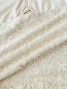 Apricot V-Neck Layered Ruffle Knit Jacquard Bowknot Dress, Suitable For Vacation, Beach, Date, Casual Outing - Apricot - View 5