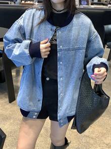 DAZY 充满青春气息的女士休闲牛仔上衣 - 藍色 - 查看 7