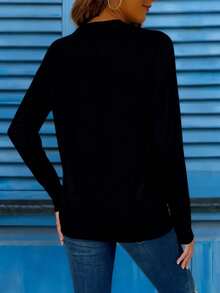 EMERY ROSE “我寻求主”T恤 - 印有醒目“我寻求主”字样的宗教上衣，面料柔软透气，舒适长袖休闲款 - 励志经文礼物，圣经经文T恤，女士宗教衬衫，女士长袖卫衣，黑色长袖衬衫，女士卫衣 - 黑色 - 查看 2