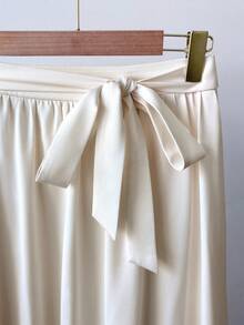 GlowEve High Waist Bowknot Tie Loose Long Floral Skirt, Flowy Fabric - Apricot - View 3