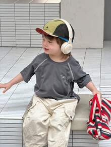 DAZY Baby Boys' Round Neck Contrast Stitching Short Sleeve Casual Street Wear Top Summer - Black - View 5