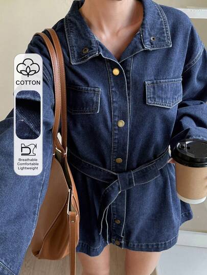 DAZY Women's Fashion Casual Waist Belt Denim Jacket