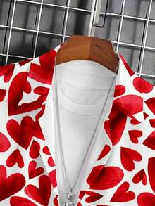 Manfinity Homme Áo sơ mi nam tay ngắn in hình trái tim, cài cúc phía trước, kiểu dáng thường ngày, thời trang. - trắng - Xem 5