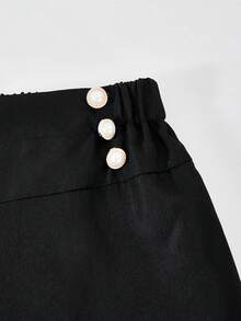 SHEIN 2pcs/Set Tween GirlsColorblock Fashion Set, Colorblock Button Design - Black - View 3