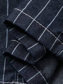 Livesso 春夏宽松休闲度假风时尚街头窄条纹撞色拼接设计大口袋金属扣装饰牛仔裤、牛仔背带裤和连体裤 - 深色水洗藍 - 查看 7