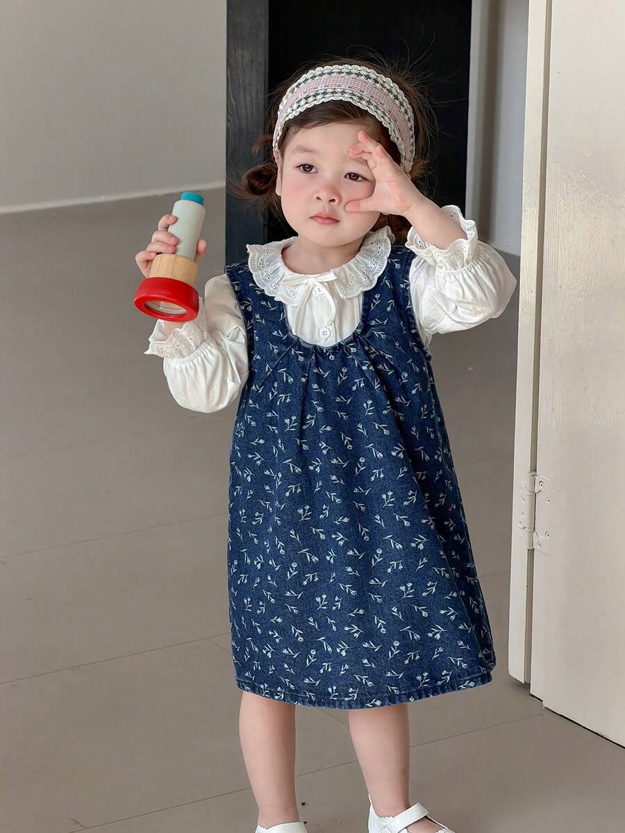 DAZY Toddler Girls' Sleeveless Washed Denim Vest With All-Over Print, Versatile For Spring/Summer - Blue - View 1