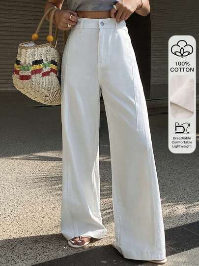 DAZY Women's Loose Fit Casual Wide Leg Jeans, Solid Color