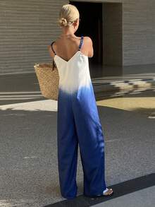 DAZY Bộ jumpsuit dáng rộng ombre cho nữ, quần ống rộng, quần thường ngày thoải mái cho kỳ nghỉ xuân/hè. - Màu xanh lam - Xem 4