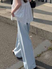 DAZY 女式宽松高腰修身直筒牛仔裤，简单百搭舒适的全长裤