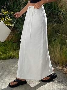 DAZY 女士抽绳系腰超长休闲牛仔裙