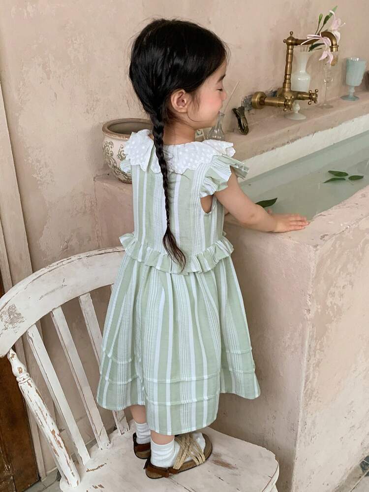 Toddler Girls' Lace Patchwork Casual Chic Cute Korean Style Sleeveless Linen Comfortable Dress