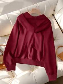 Resyla Women's Spring/Autumn New Arrival Sweatshirt, Soft Knit Casual Versatile Sweatshirt With Love Pattern - Burgundy - View 2
