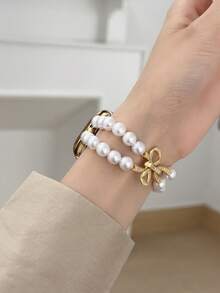 Teckwe 1. An Elegant Pearl Bow-Style Women's Wristband Suitable For Smartwatches 38/40/41/(S10-11)42mm. Fashionable Premium Women's Smart Wristband. - Multicolor - View 9