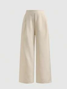 SHEIN Tween Girl Casual Striped Puff Sleeve Button-Up Top And Wide Leg Pants Set, Spring/Summer - Apricot - View 3