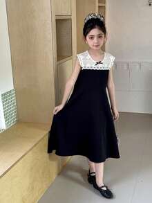 DAZY Tween Girl Summer Contrast Lace Sleeveless Party Dress - Black - View 1