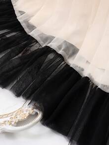 一件女童优雅奢华网纱无袖A字连衣裙，配有可拆卸珍珠领、可拆卸蝴蝶结和撞色下摆，纯色甜美连衣裙，适合旅行、派对、度假、海滩和户外活动穿着。 - 杏色 - 查看 11