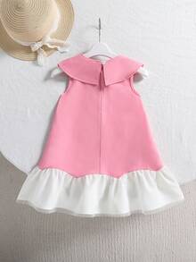 Souflis Souflis 1pc Girls Bowknot Patchwork Dress, Summer - Pink - View 2