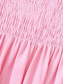 SHEIN 少女纯色泡泡袖蝴蝶结休闲夏日连衣裙 - 粉色 - 查看 6