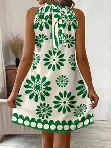 SHEIN Clasi Đầm ngắn nữ in hoa cổ yếm, kiểu dáng thường ngày, thích hợp cho kỳ nghỉ hoặc hẹn hò. - Nhiều màu - Xem 2