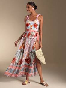 Swim Oasis 26SS 春夏度假沙滩棕榈树花卉图案印花连体泳衣配同款半身裙 - 彩色 - 查看 1