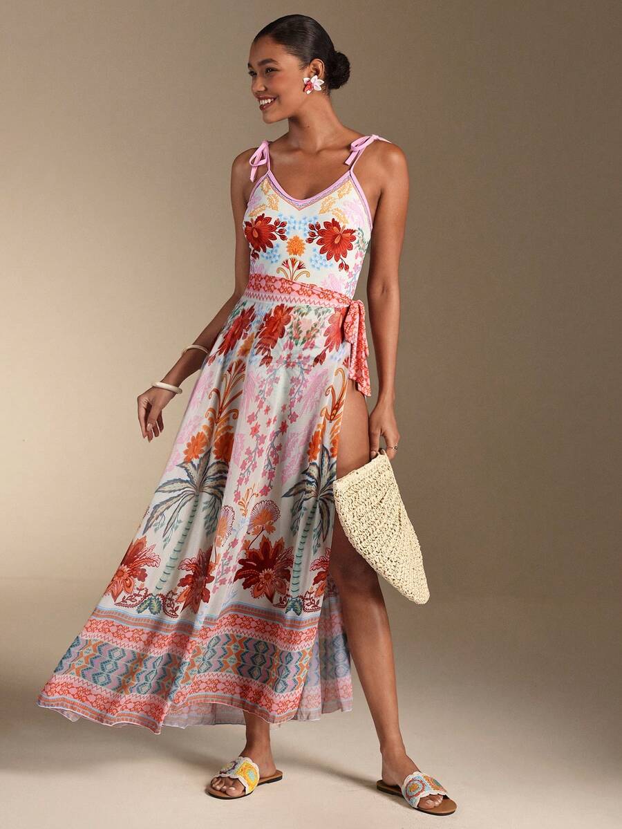 Swim Oasis 26SS 春夏度假沙滩棕榈树花卉图案印花连体泳衣配同款半身裙 - 彩色 - 查看 1