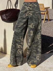 DAZY Women's Low-Waist Camouflage Casual Jeans Y2k - Army Green - View 3