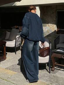 DAZY 女士休闲字母刺绣水洗卫衣牛仔裤两件套，秋冬款