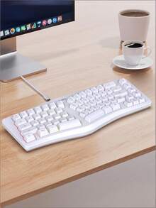 Teckwe 人体工学键盘，69键有线电脑键盘，带RGB背光，薄膜键盘，适用于办公和游戏 - 彩色 - 查看 6